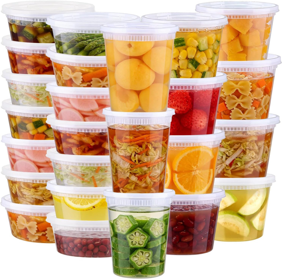 Lamosi 60 Sets Deli Containers With Lids, 8/16/32 oz Quart Containers | BPA Free, Airtight Plastic Food Storage Container, Stackable Leakproof Microwave & Freezer Safe For Soup, Sauce & Leftover