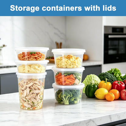 Lamosi 60 Sets Deli Containers With Lids, 8/16/32 oz Quart Containers | BPA Free, Airtight Plastic Food Storage Container, Stackable Leakproof Microwave & Freezer Safe For Soup, Sauce & Leftover