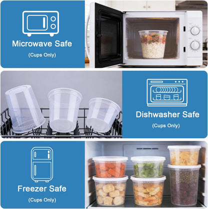 Lamosi 60 Sets Deli Containers With Lids, 8/16/32 oz Quart Containers | BPA Free, Airtight Plastic Food Storage Container, Stackable Leakproof Microwave & Freezer Safe For Soup, Sauce & Leftover
