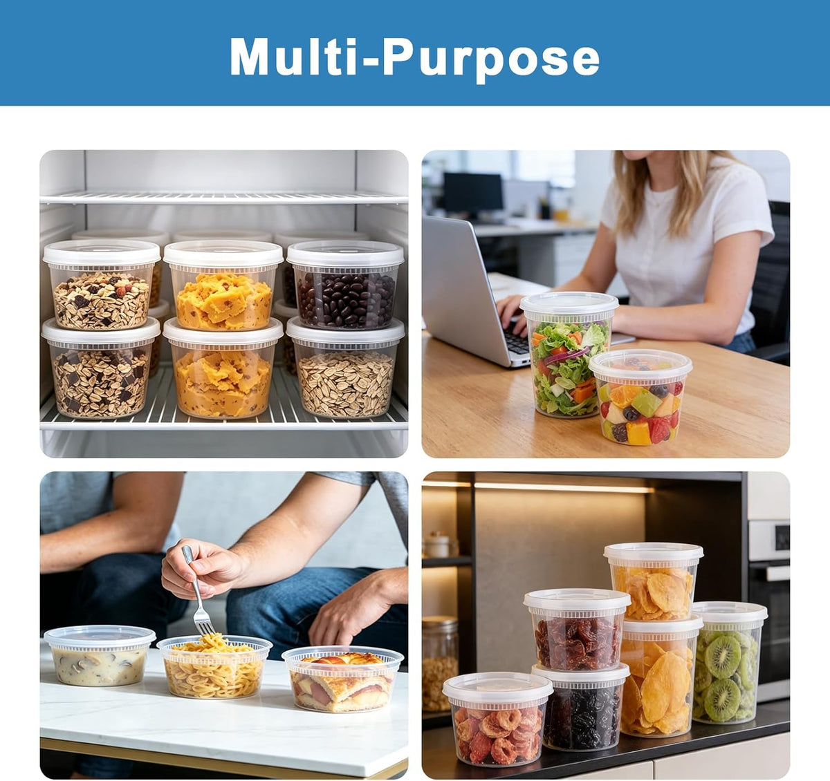 Lamosi 60 Sets Deli Containers With Lids, 8/16/32 oz Quart Containers | BPA Free, Airtight Plastic Food Storage Container, Stackable Leakproof Microwave & Freezer Safe For Soup, Sauce & Leftover
