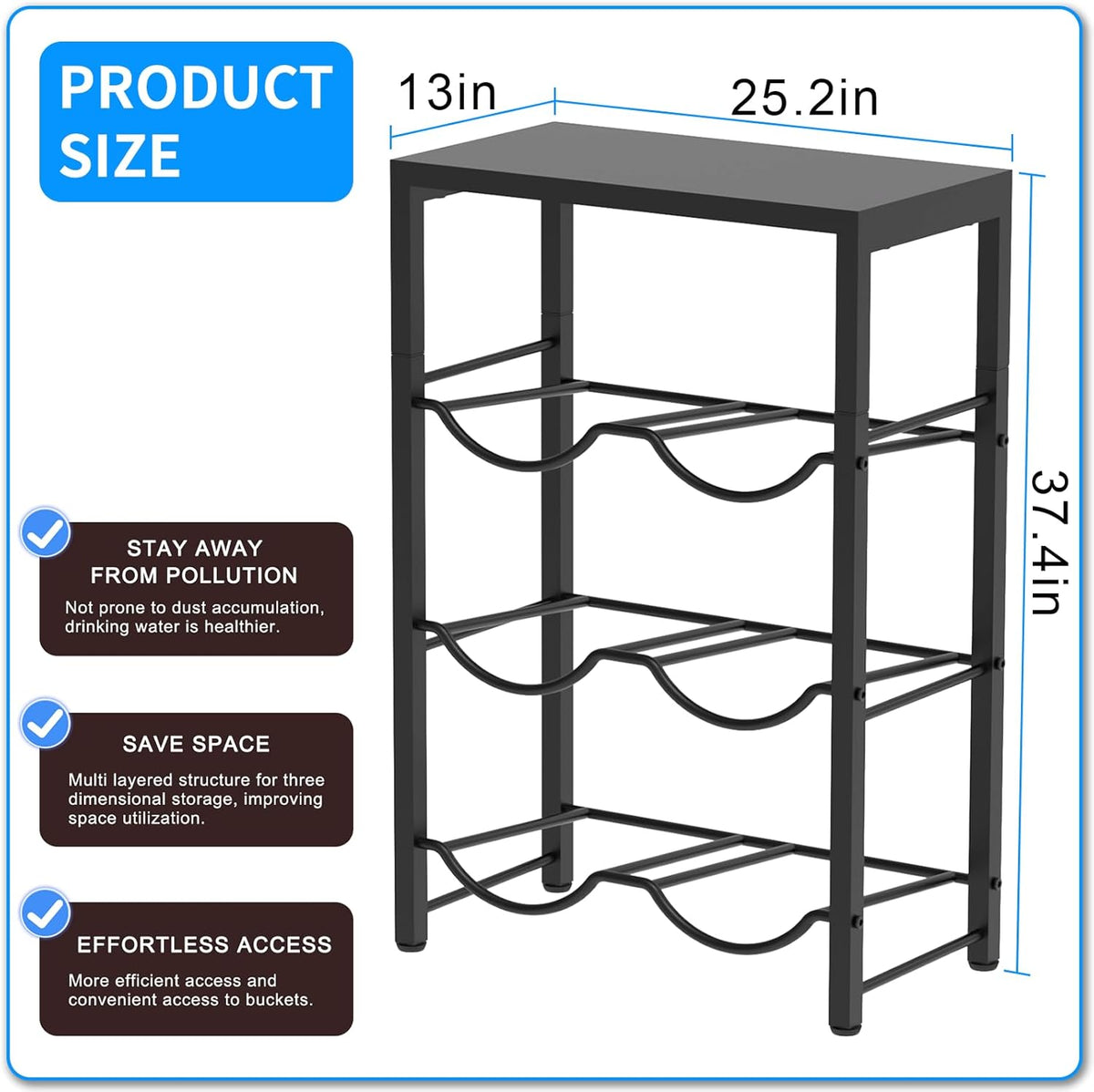 5 Gallon Water Jug Holder for 10 Bottles, 5-Tier Double Row Holds | Detachable, Heavy-Duty, with Reinforcement Frame, for Office, Kitchen, Garages, Restaurant and Gym