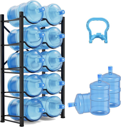 5 Gallon Water Jug Holder for 10 Bottles, 5-Tier Double Row Holds | Detachable, Heavy-Duty, with Reinforcement Frame, for Office, Kitchen, Garages, Restaurant and Gym