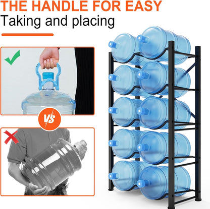 5 Gallon Water Jug Holder for 10 Bottles, 5-Tier Double Row Holds | Detachable, Heavy-Duty, with Reinforcement Frame, for Office, Kitchen, Garages, Restaurant and Gym