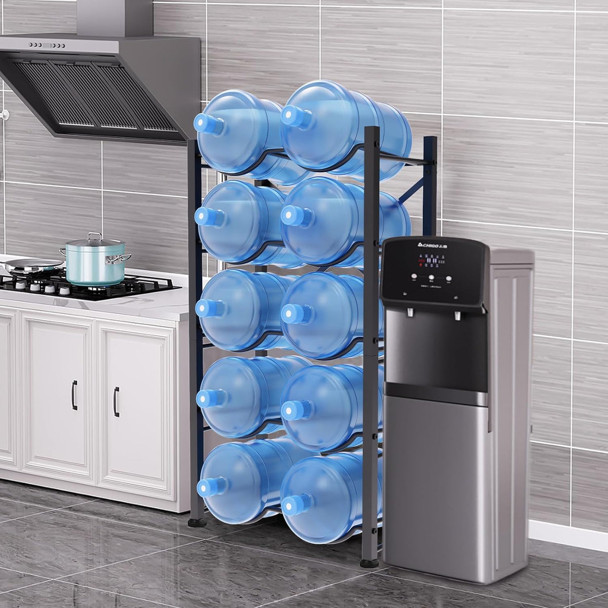 5 Gallon Water Jug Holder for 10 Bottles, 5-Tier Double Row Holds | Detachable, Heavy-Duty, with Reinforcement Frame, for Office, Kitchen, Garages, Restaurant and Gym