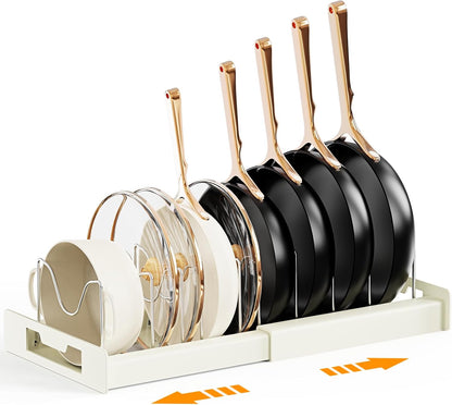Pots and Pans Organizer Under Cabinet with 10Compartments | Adjustable Pot Lid Holder, Expandable Pan Organizer for Cabinet, Pot Rack for Kitchen Cabinet, Frying Rack, Lid, Cookware