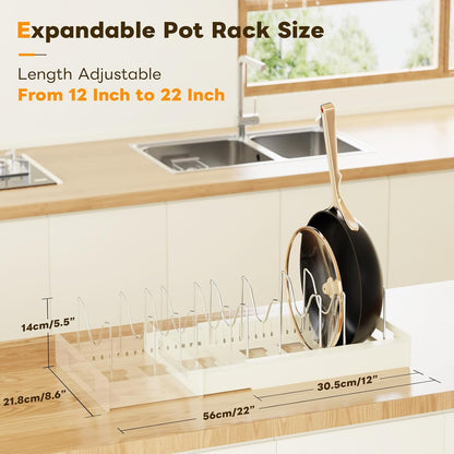 Pots and Pans Organizer Under Cabinet with 10Compartments | Adjustable Pot Lid Holder, Expandable Pan Organizer for Cabinet, Pot Rack for Kitchen Cabinet, Frying Rack, Lid, Cookware