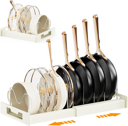 Pots and Pans Organizer Under Cabinet with 10Compartments | Adjustable Pot Lid Holder, Expandable Pan Organizer for Cabinet, Pot Rack for Kitchen Cabinet, Frying Rack, Lid, Cookware