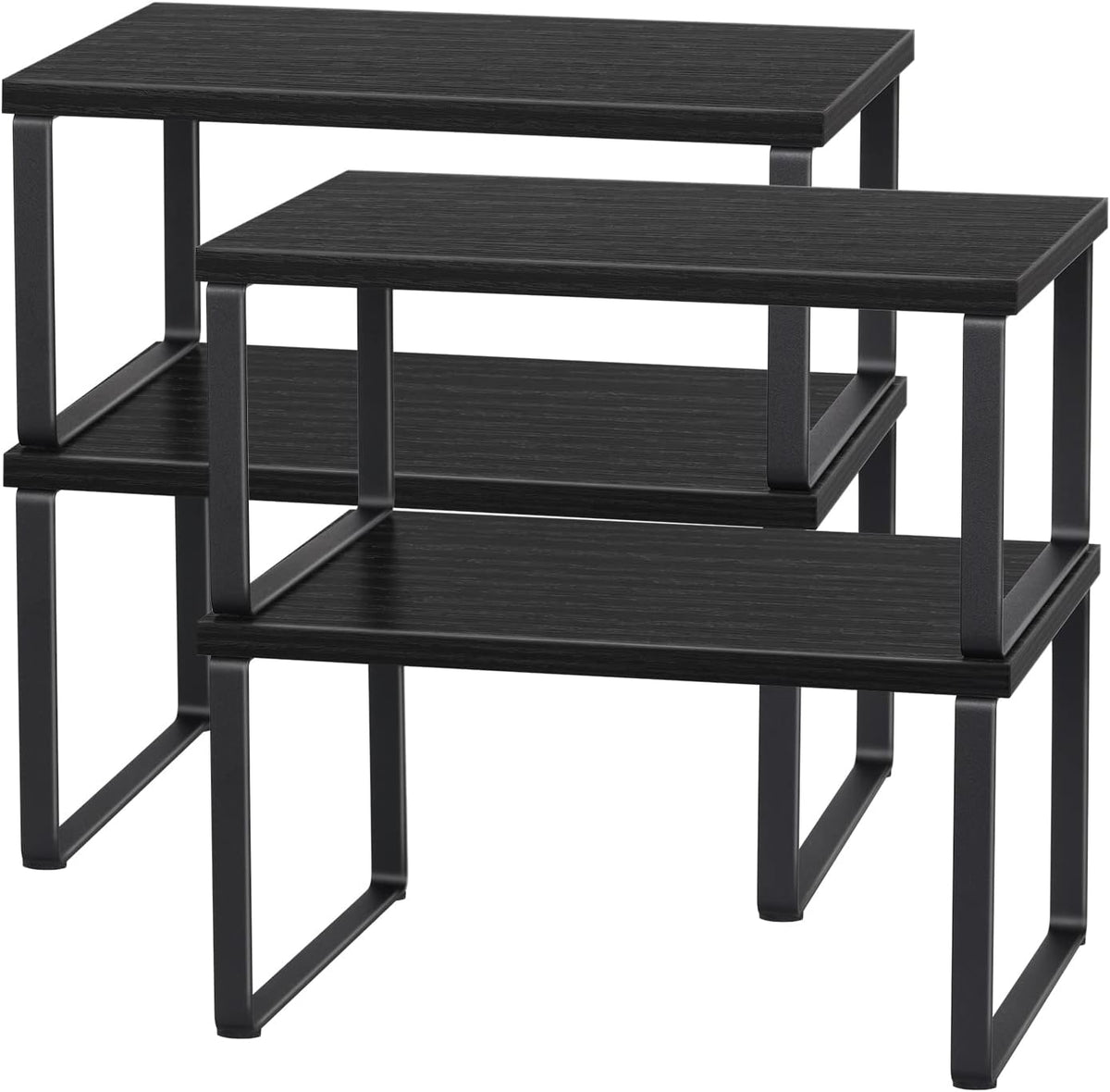 Set of 4 Kitchen Counter Shelves Stackable Shelf Organizer Wood Countertop Shelves Expandable Cabinet Shelf Organizers Countertop Storage Rack for Pantry, Industrial Black