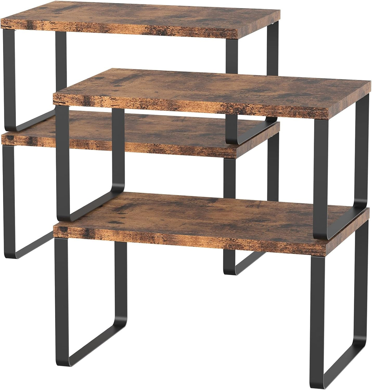Set of 4 Kitchen Counter Shelves Stackable Shelf Organizer Wood Countertop Shelves Expandable Cabinet Shelf Organizers Countertop Storage Rack for Pantry, Industrial Black