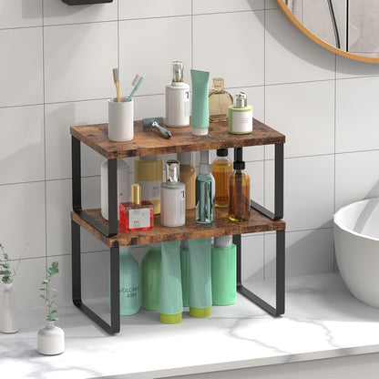 Set of 4 Kitchen Counter Shelves Stackable Shelf Organizer Wood Countertop Shelves Expandable Cabinet Shelf Organizers Countertop Storage Rack for Pantry, Industrial Black