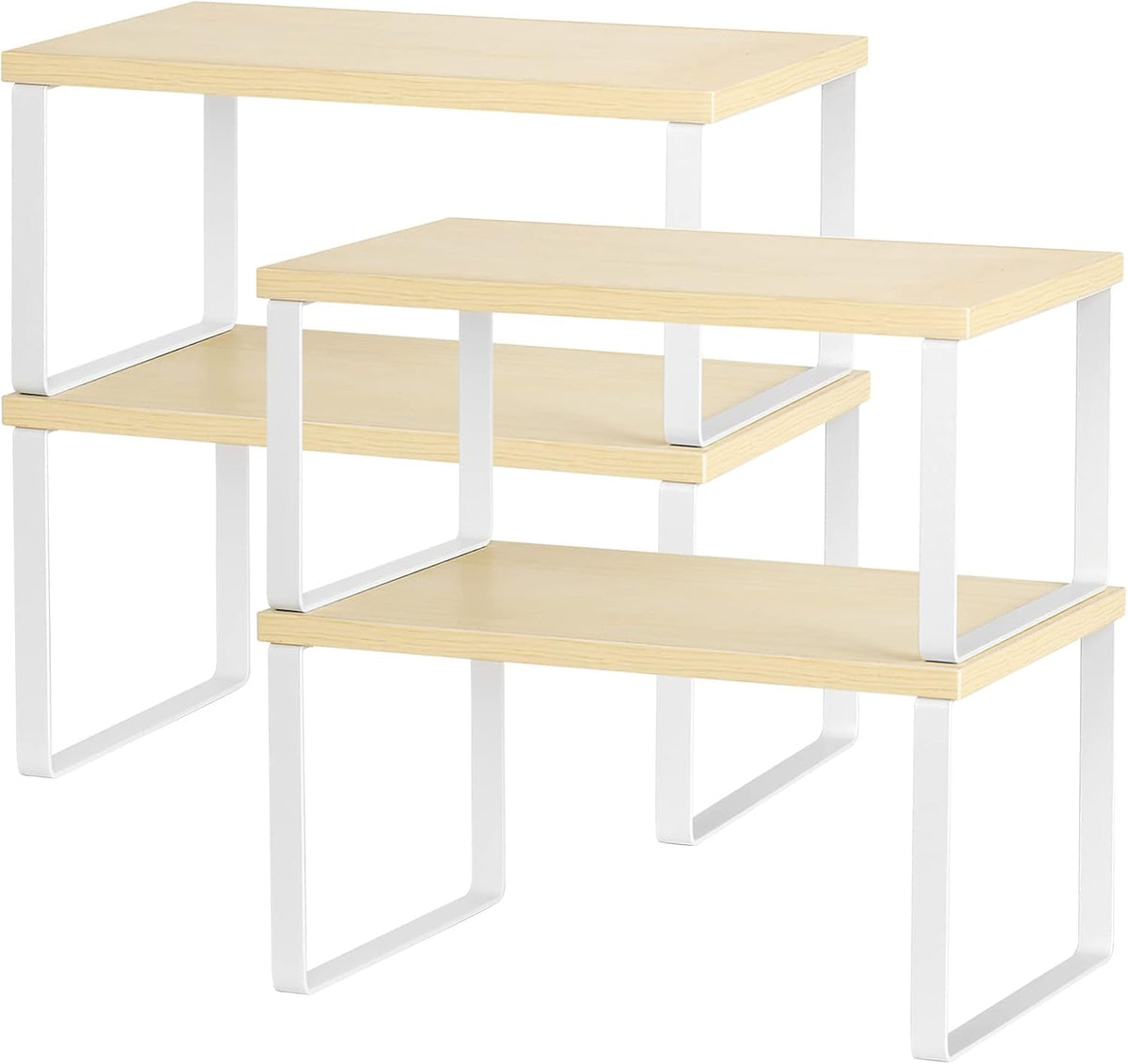 Set of 4 Kitchen Counter Shelves Stackable Shelf Organizer Wood Countertop Shelves Expandable Cabinet Shelf Organizers Countertop Storage Rack for Pantry, Industrial Black