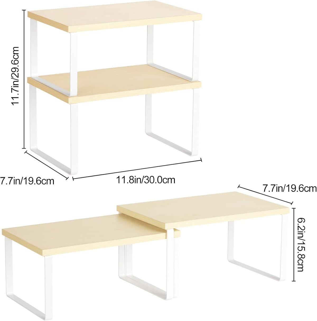 Set of 4 Kitchen Counter Shelves Stackable Shelf Organizer Wood Countertop Shelves Expandable Cabinet Shelf Organizers Countertop Storage Rack for Pantry, Industrial Black