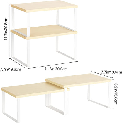 Set of 4 Kitchen Counter Shelves Stackable Shelf Organizer Wood Countertop Shelves Expandable Cabinet Shelf Organizers Countertop Storage Rack for Pantry, Industrial Black