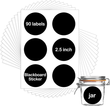 Chalkboard Labels Sticker 2.5 inch Round Blackboard Mason Jar Lid Canning Label for Decorating Mason Jars, Pantry, Home and Office & Craft DIY 90 pcs