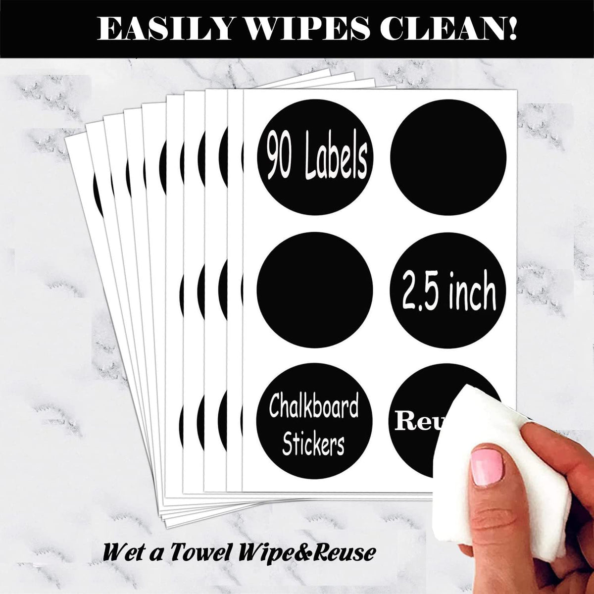 Chalkboard Labels Sticker 2.5 inch Round Blackboard Mason Jar Lid Canning Label for Decorating Mason Jars, Pantry, Home and Office & Craft DIY 90 pcs