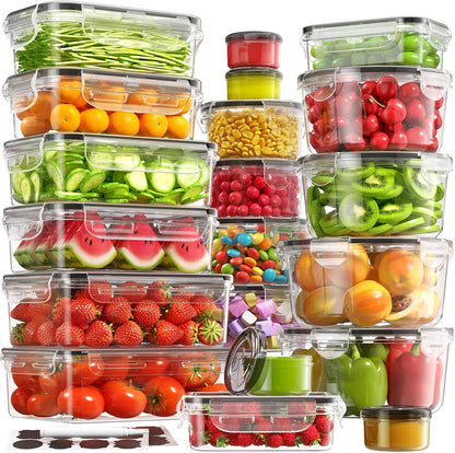 40 PCS Food Storage Containers with Lids, Microwave/Dishwasher Safe | Airtight, BPA-free, Stackable, Meal Prep, Leakproof, Assorted Sizes, Labels & Pen, Reusable Plastic