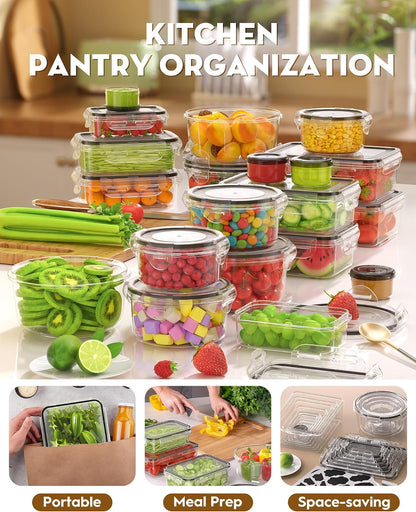 40 PCS Food Storage Containers with Lids, Microwave/Dishwasher Safe | Airtight, BPA-free, Stackable, Meal Prep, Leakproof, Assorted Sizes, Labels & Pen, Reusable Plastic