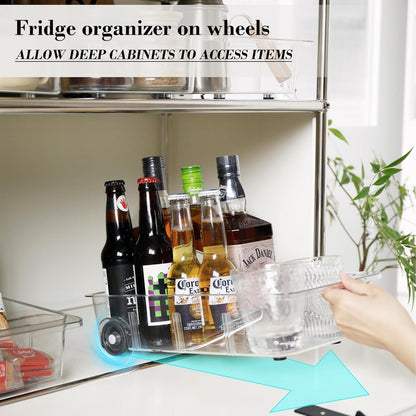 Fridge Organizer Bins With Wheels, Roll Out Refrigerator Organizers And Storage Refrigerator Drawer With Dividers, Upgrade Thick Plastic Pantry Storage Bins, Kitchen Organization