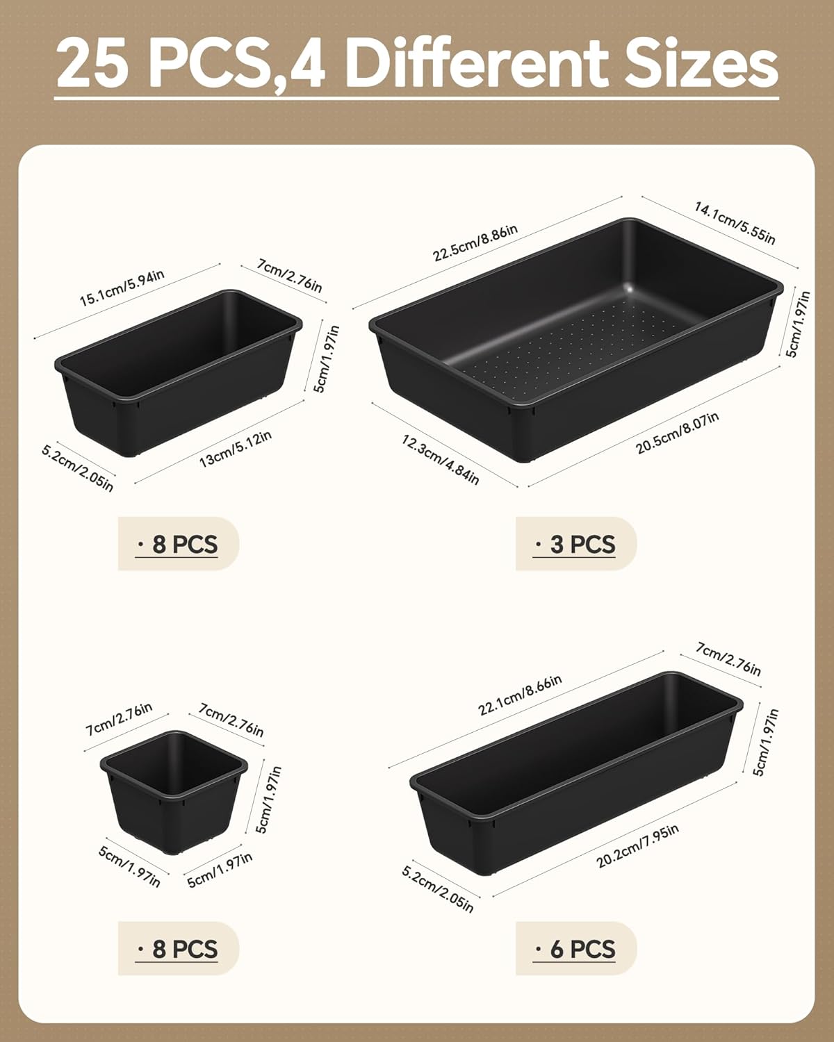 KEMETHY 25 PCS Plastic Drawer Organizers Set, 4 Sizes Vanity Organizer