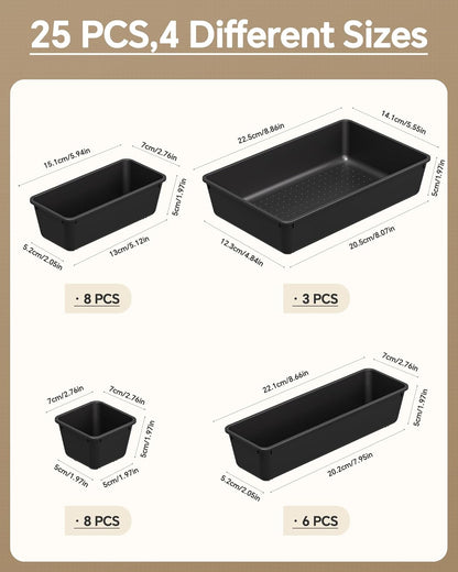 KEMETHY 25 PCS Plastic Drawer Organizers Set, 4 Sizes Vanity Organizer