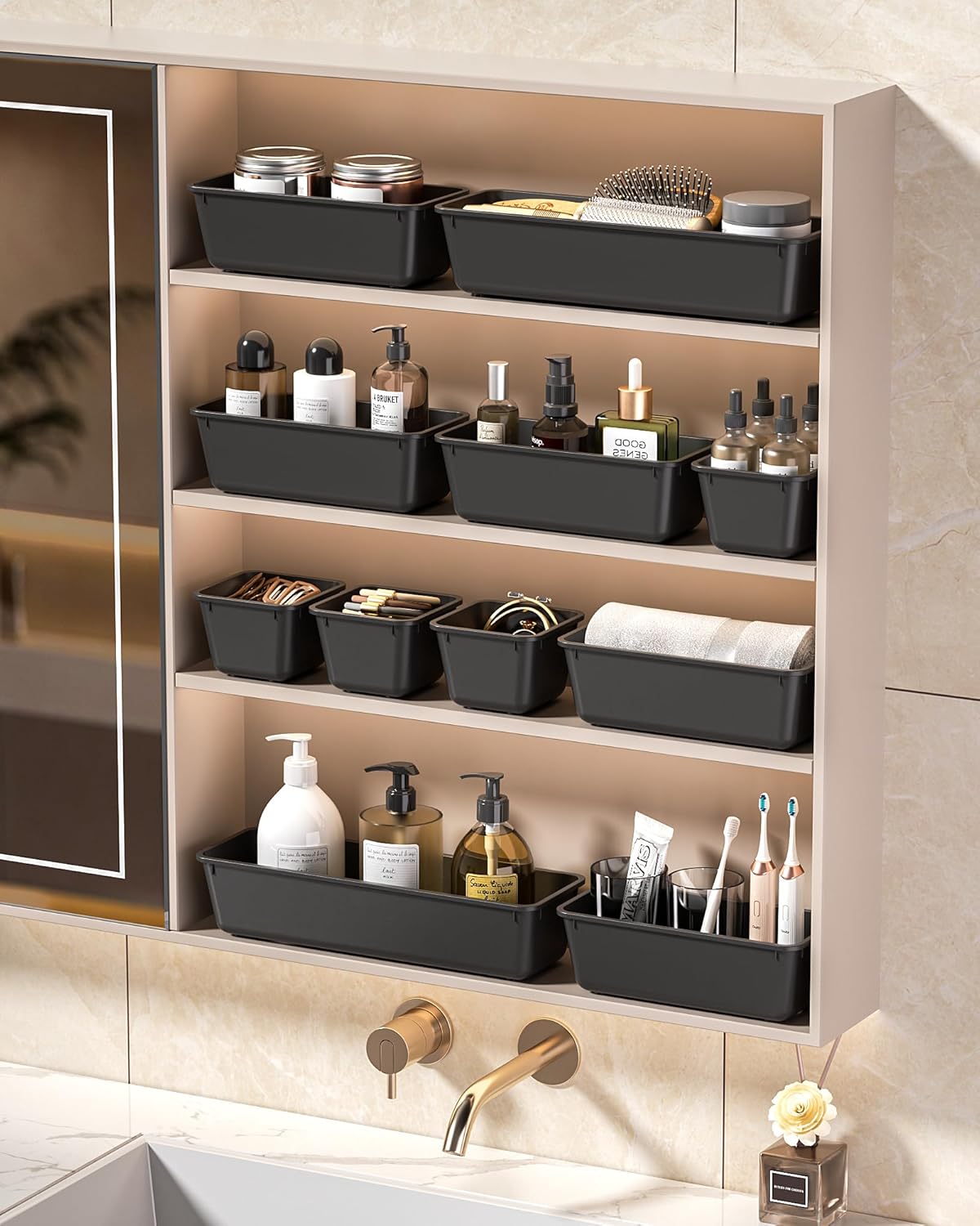 KEMETHY 25 PCS Plastic Drawer Organizers Set, 4 Sizes Vanity Organizer
