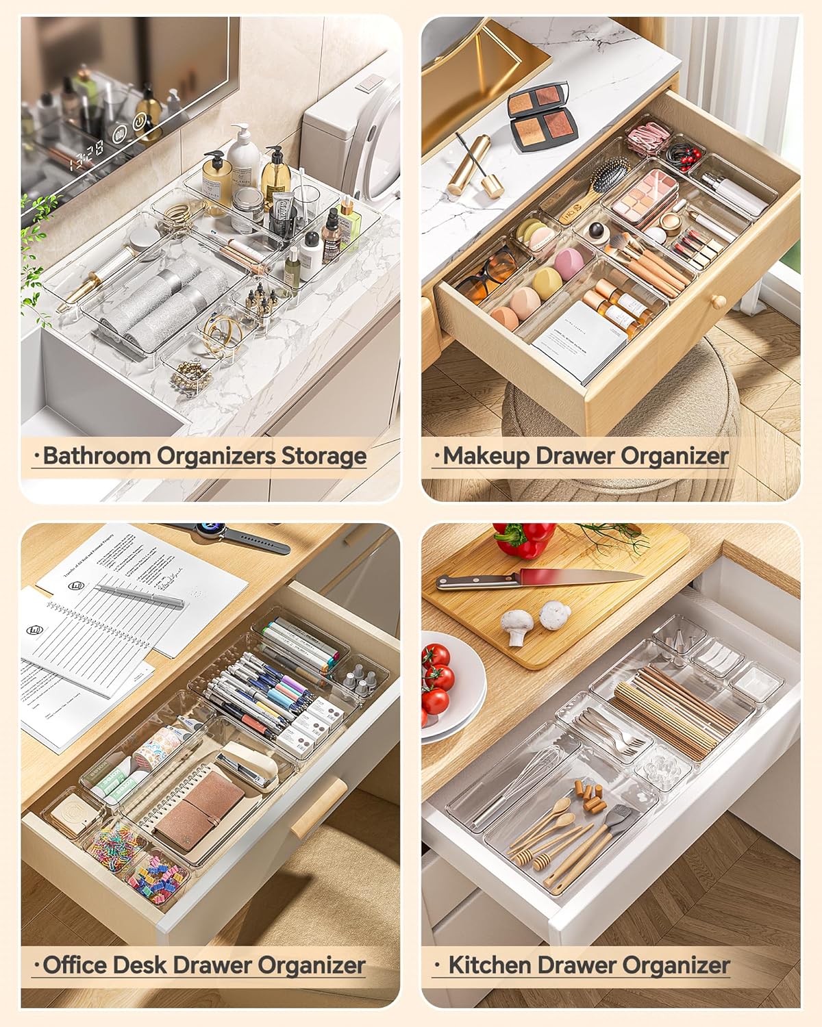 KEMETHY 25 PCS Plastic Drawer Organizers Set, 4 Sizes Vanity Organizer