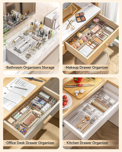 KEMETHY 25 PCS Plastic Drawer Organizers Set, 4 Sizes Vanity Organizer