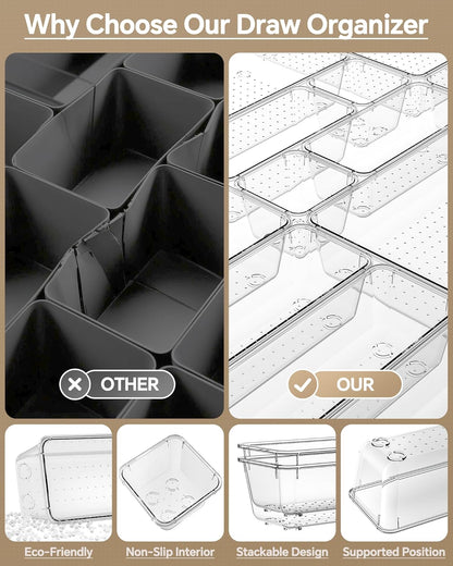 KEMETHY 25 PCS Plastic Drawer Organizers Set, 4 Sizes Vanity Organizer