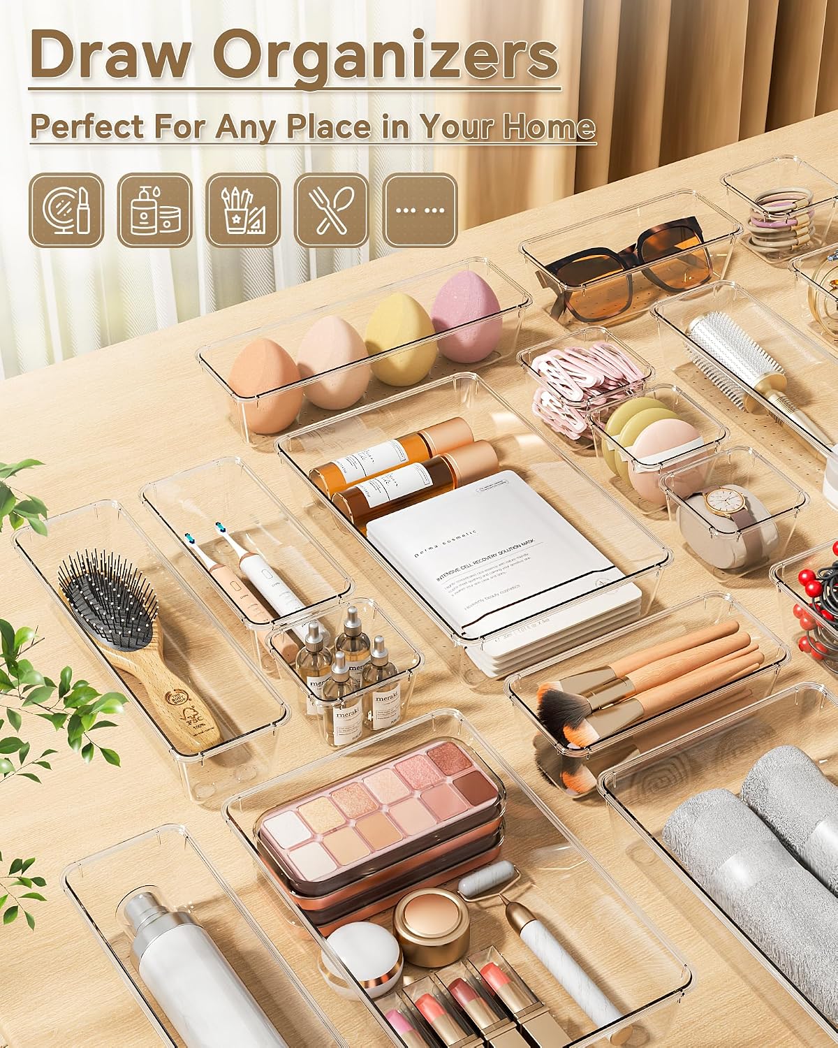 KEMETHY 25 PCS Plastic Drawer Organizers Set, 4 Sizes Vanity Organizer