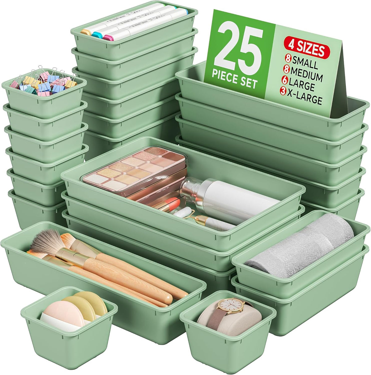 KEMETHY 25 PCS Plastic Drawer Organizers Set, 4 Sizes Vanity Organizer
