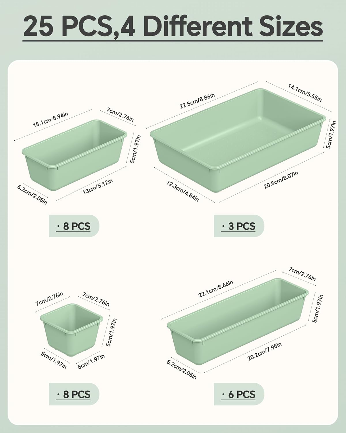 KEMETHY 25 PCS Plastic Drawer Organizers Set, 4 Sizes Vanity Organizer