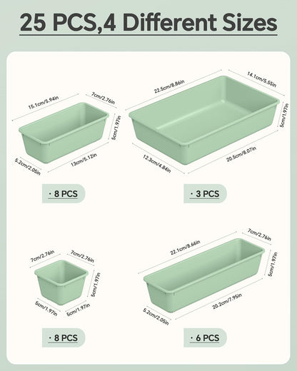 KEMETHY 25 PCS Plastic Drawer Organizers Set, 4 Sizes Vanity Organizer