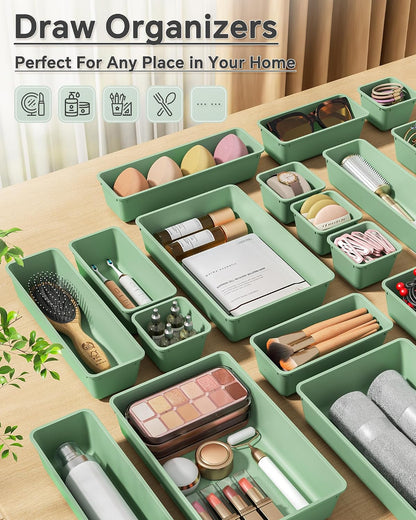 KEMETHY 25 PCS Plastic Drawer Organizers Set, 4 Sizes Vanity Organizer