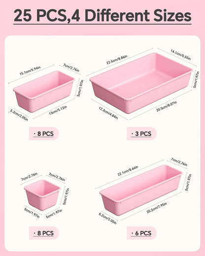 KEMETHY 25 PCS Plastic Drawer Organizers Set, 4 Sizes Vanity Organizer