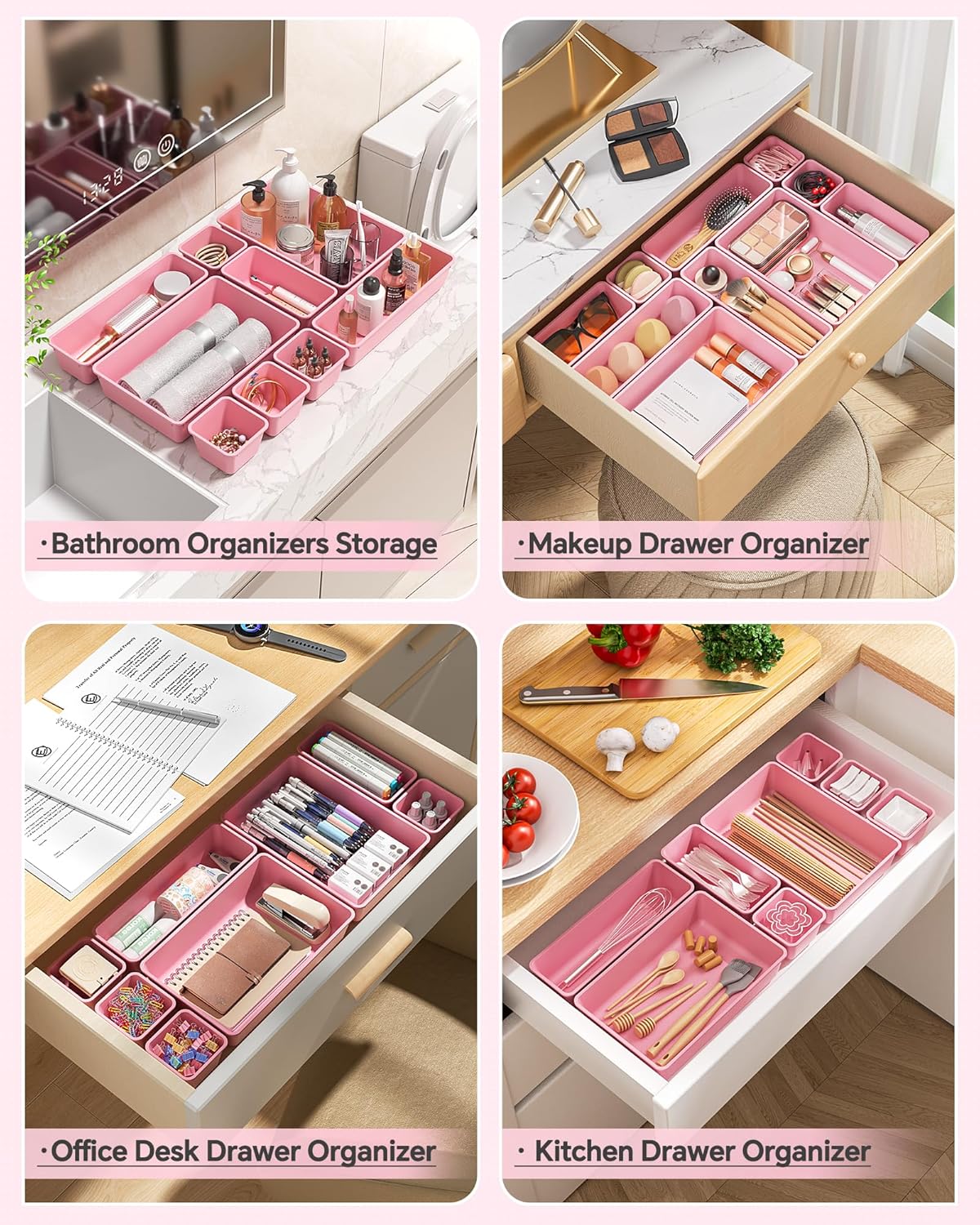KEMETHY 25 PCS Plastic Drawer Organizers Set, 4 Sizes Vanity Organizer