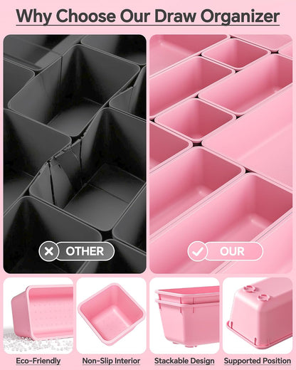 KEMETHY 25 PCS Plastic Drawer Organizers Set, 4 Sizes Vanity Organizer