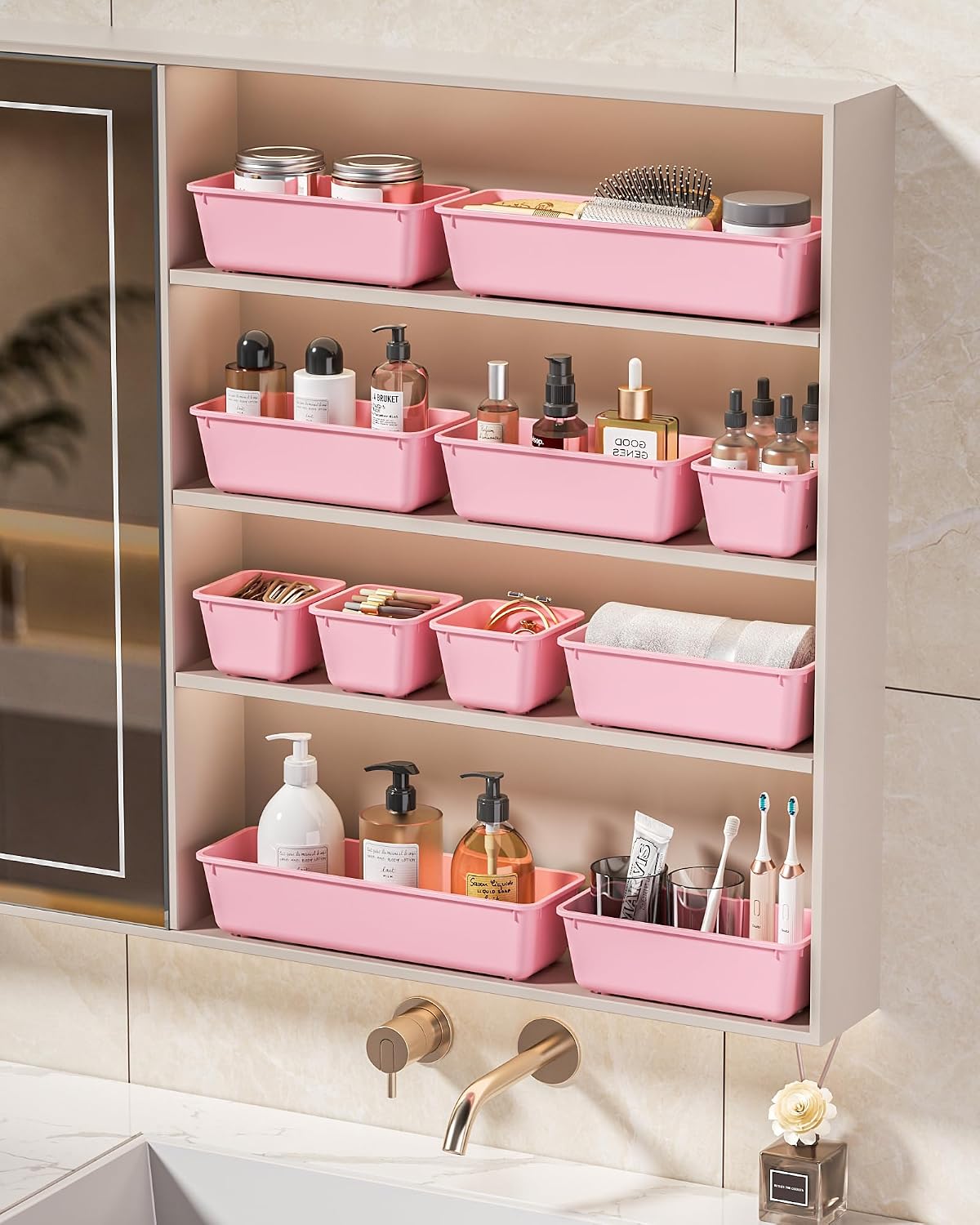 KEMETHY 25 PCS Plastic Drawer Organizers Set, 4 Sizes Vanity Organizer