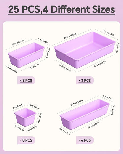KEMETHY 25 PCS Plastic Drawer Organizers Set, 4 Sizes Vanity Organizer
