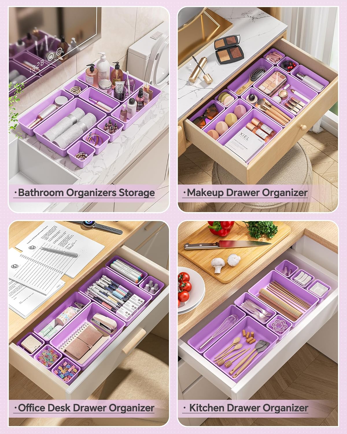 KEMETHY 25 PCS Plastic Drawer Organizers Set, 4 Sizes Vanity Organizer