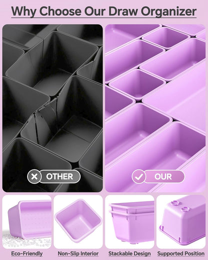 KEMETHY 25 PCS Plastic Drawer Organizers Set, 4 Sizes Vanity Organizer