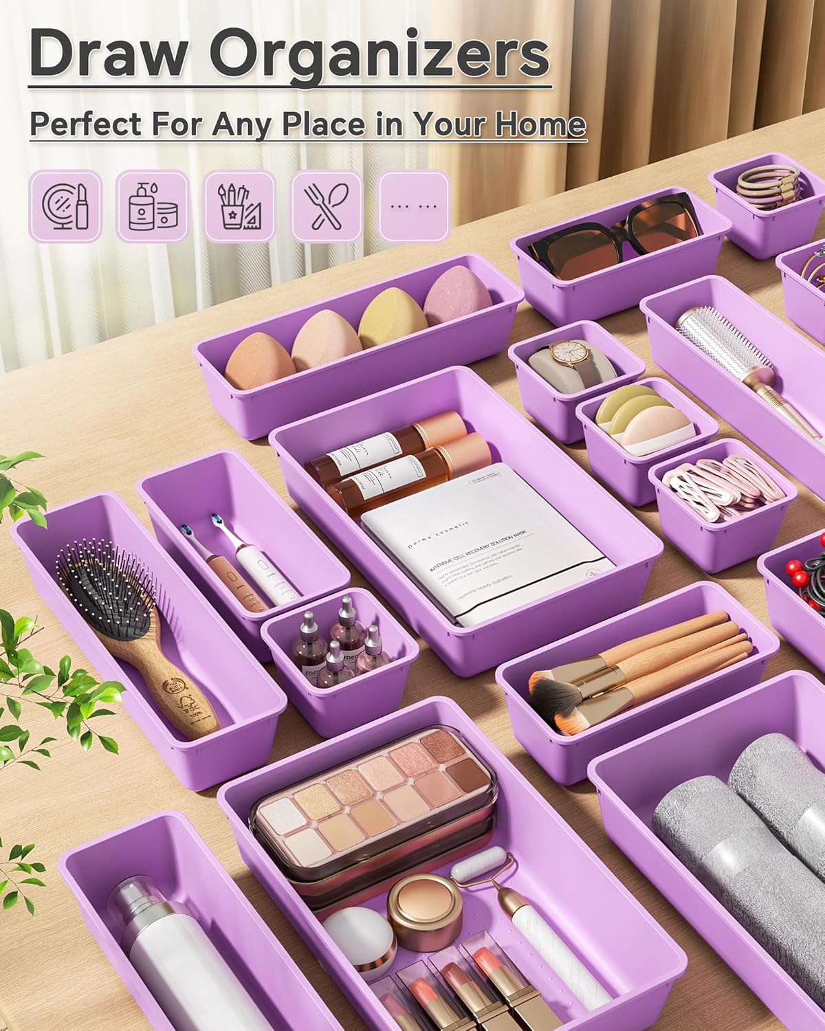 KEMETHY 25 PCS Plastic Drawer Organizers Set, 4 Sizes Vanity Organizer
