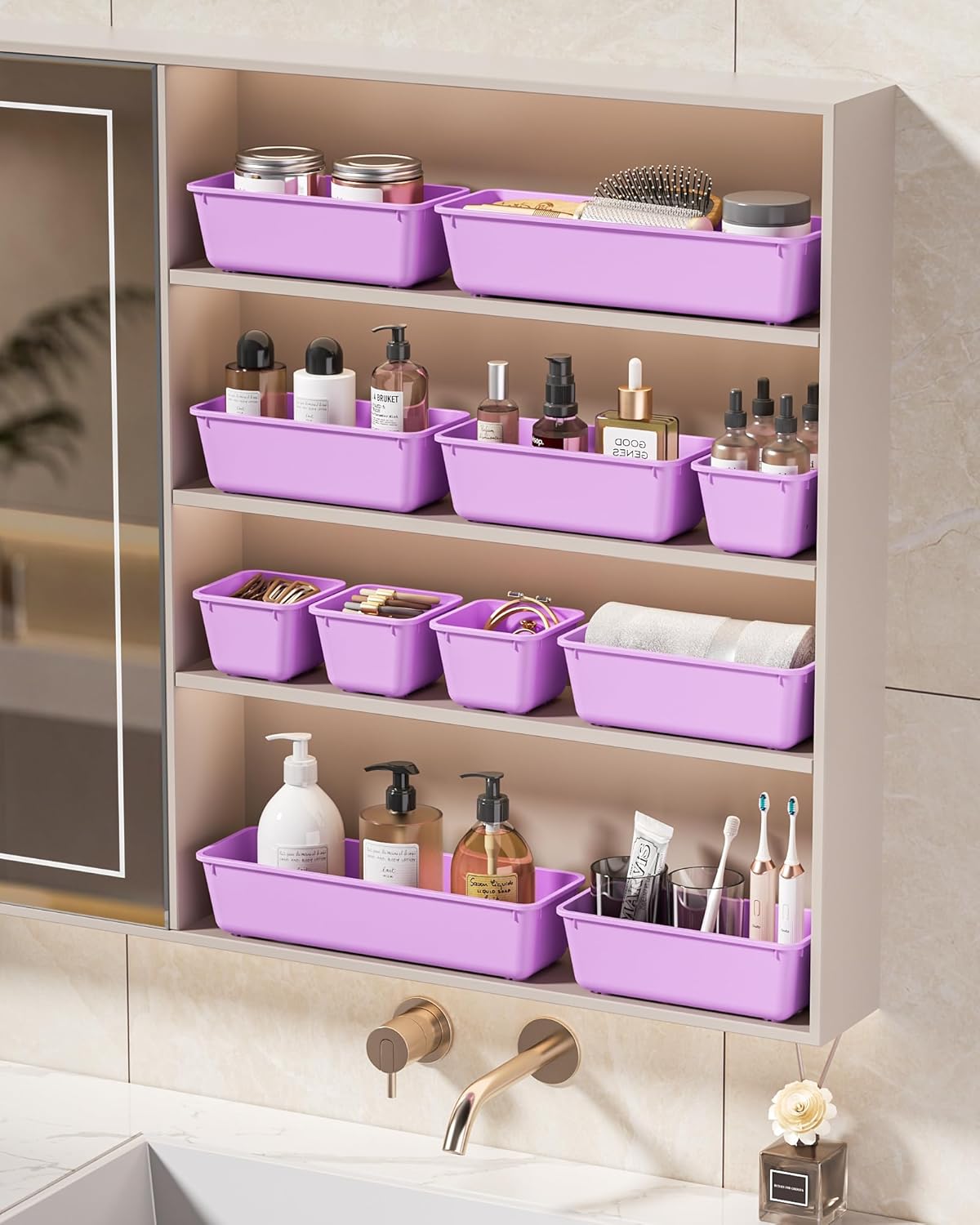 KEMETHY 25 PCS Plastic Drawer Organizers Set, 4 Sizes Vanity Organizer