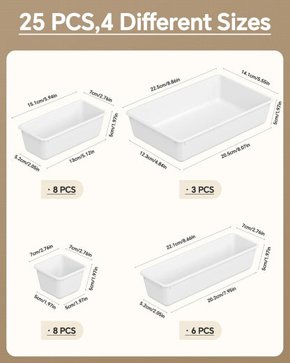 KEMETHY 25 PCS Plastic Drawer Organizers Set, 4 Sizes Vanity Organizer