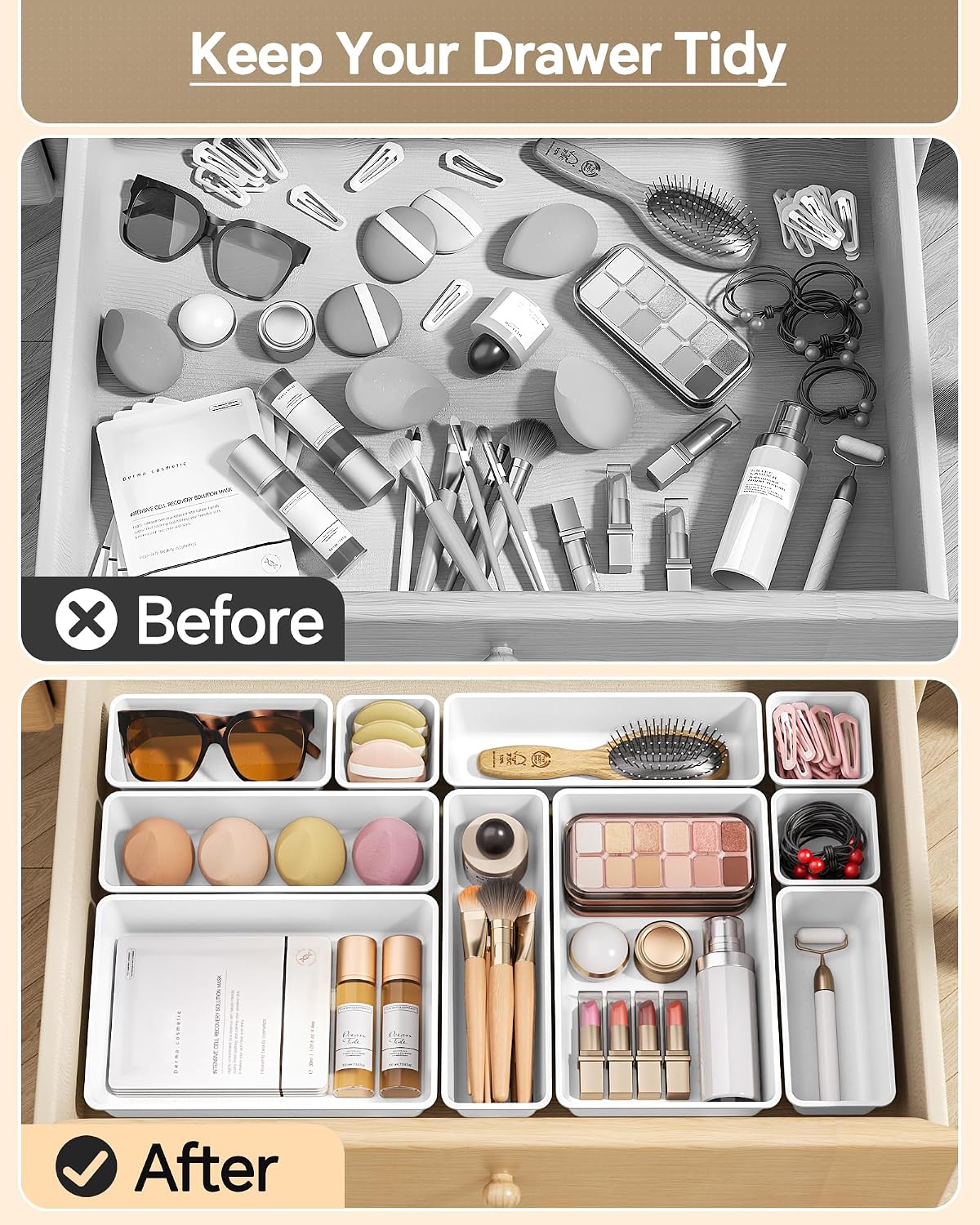 KEMETHY 25 PCS Plastic Drawer Organizers Set, 4 Sizes Vanity Organizer