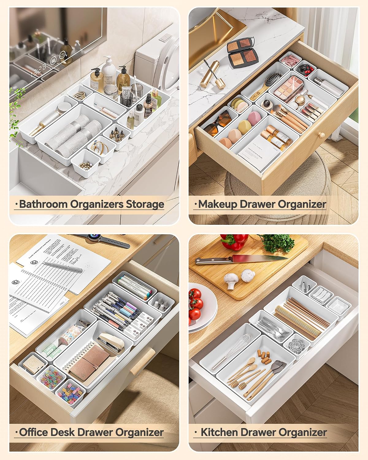 KEMETHY 25 PCS Plastic Drawer Organizers Set, 4 Sizes Vanity Organizer
