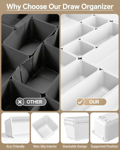 KEMETHY 25 PCS Plastic Drawer Organizers Set, 4 Sizes Vanity Organizer