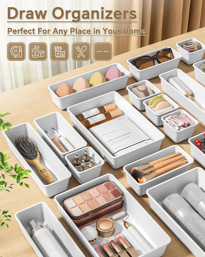 KEMETHY 25 PCS Plastic Drawer Organizers Set, 4 Sizes Vanity Organizer