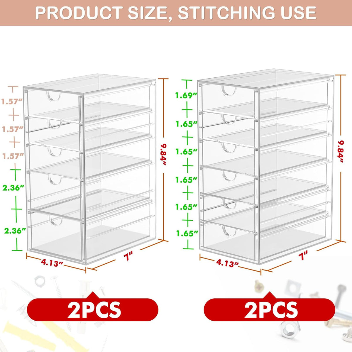 caktraie 4-Pack Acrylic 16-Drawer Storage & Makeup Organizer for Desk | Smooth-glide drawers, clear acrylic, stackable, dustproof, wipe clean, for office supplies, pens, jewelry, makeup