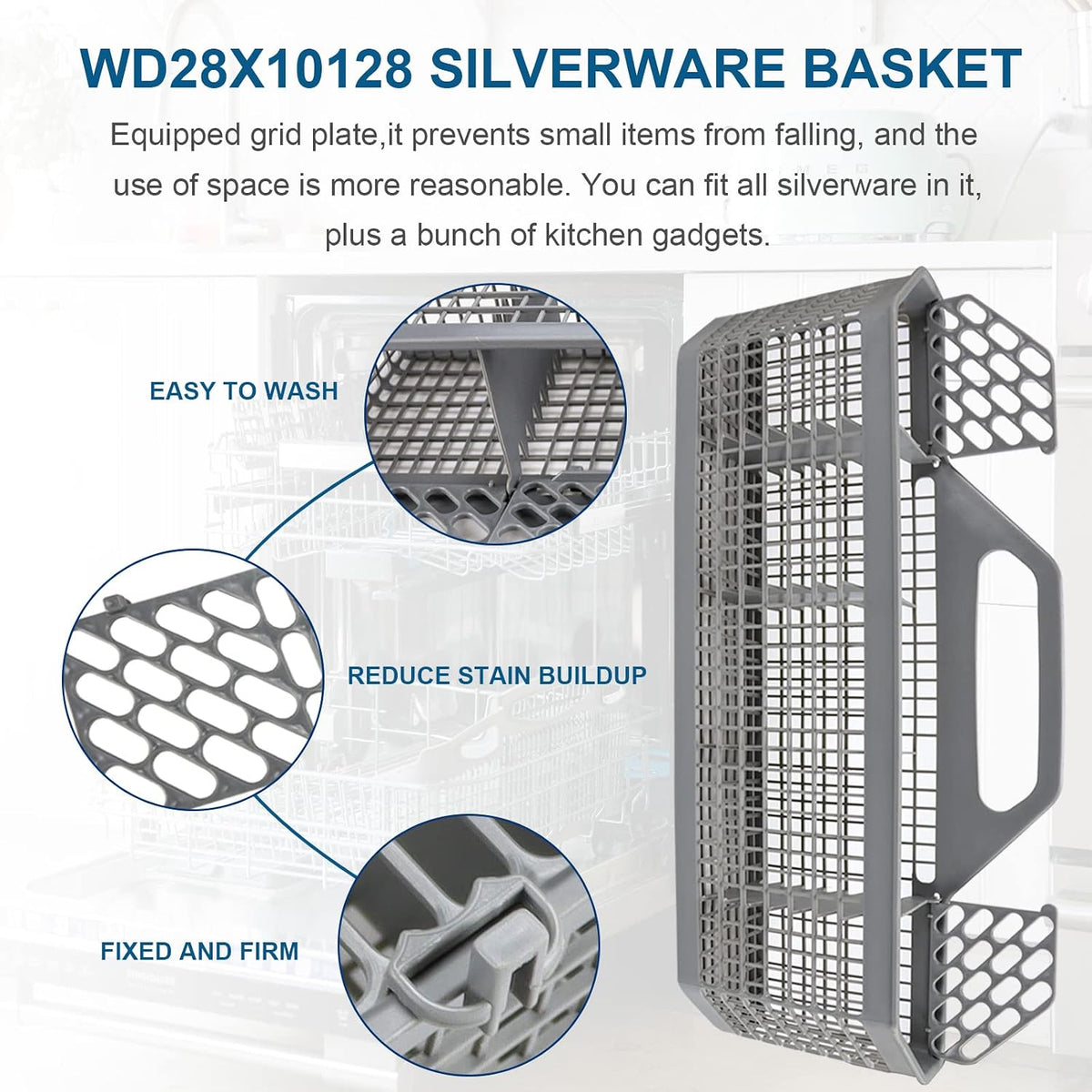 WD28X10128 Dishwasher Silverware Basket Gray (19.7"x3.8"x8.4")