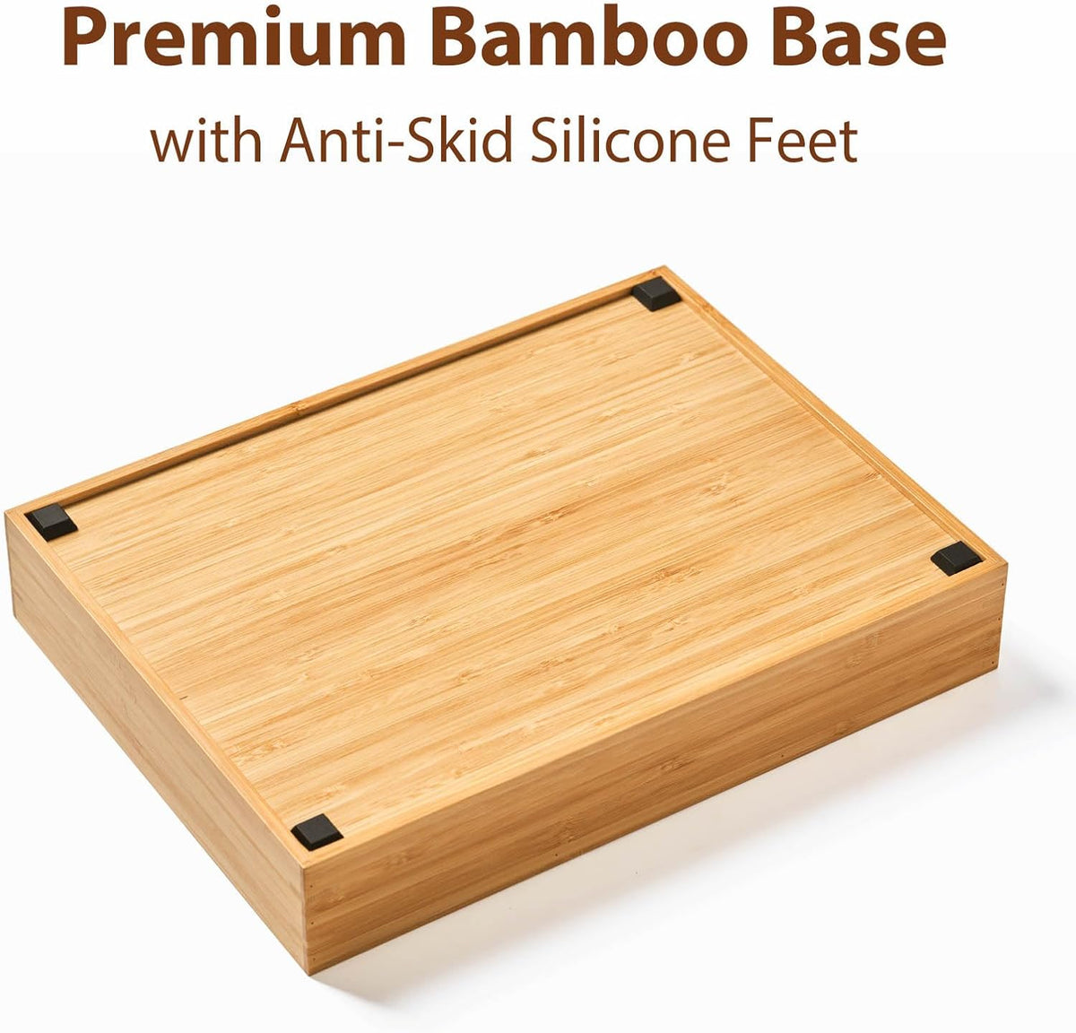 Bamboo Desk Drawer Organizer, Wood Junk Organizer Tray with Adjustable Dividers, Anti-Skip Storage Organization in Office Bathroom Drawer for Vanity, Makeup, 12" x 9"